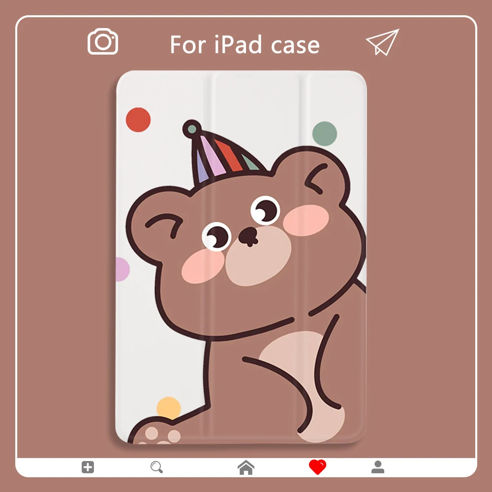 

Cute Case for iPad Mini 2 3 4 5 PU Leather All Model Funny Cartoon Bear Luxury Cover Cases For Air 2 3 12.9 inch pro 2020