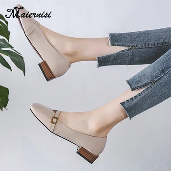 

MAIERNISI new high heels fashion sexy pointed shoes banquet party low heels pumps sandal ladies Square heel large size 33-43