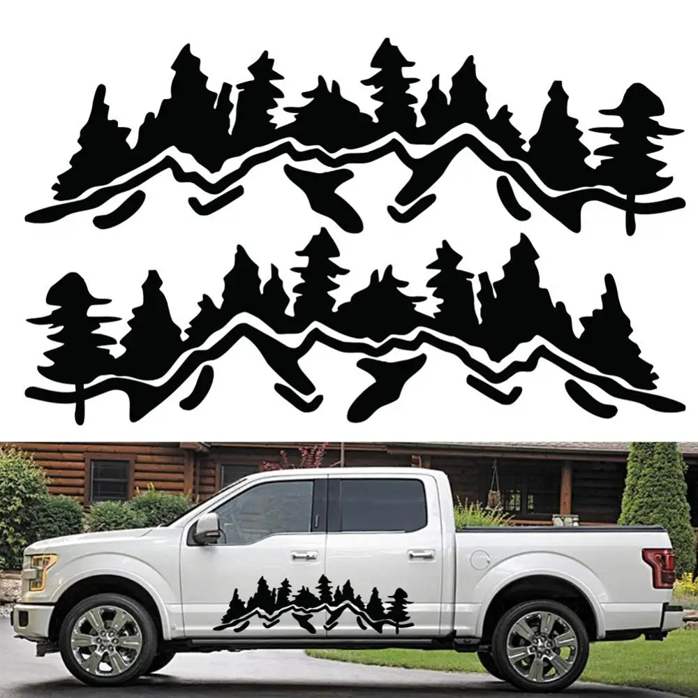 

2Pc 150*45cm Car Stickers and Decals Pine Forest Mountains Coast Vinyl Graphic Sticker Auto Body Decor Decal Sticker Accessories