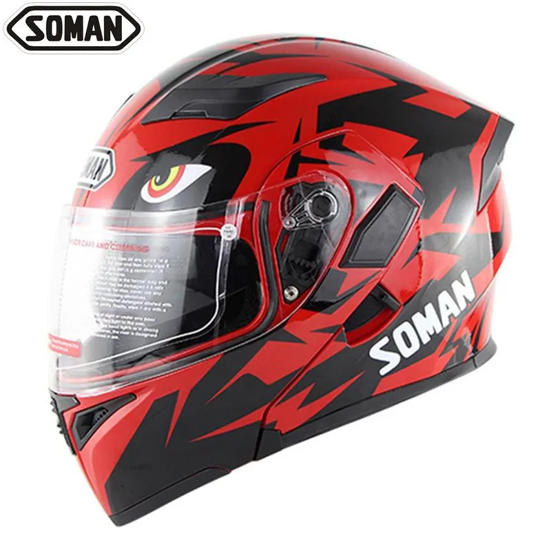 Red Мужской крутой мотоциклетный шлем с полным лицом Casco черный откидной козырек Capacetes с двумя линзами для езды на шоссе Cascos Moto rbike шлемы - Цвет: Red