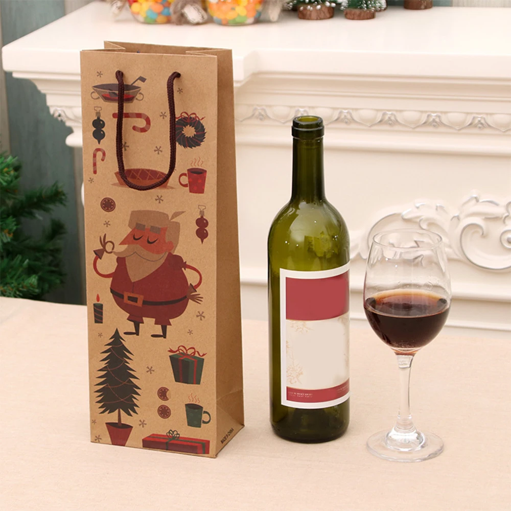 6 шт рождественские подарочные пакеты для бутылок вина, многоразовые бумажные пакеты из крафт-бумаги, изысканные хозяйственные упаковочные сумки с ручкой
