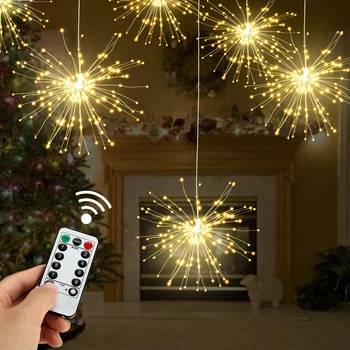 

8Modes Festival LED Firework Hanging Light 150Leds Starburst String Lights DIY Remote Fairy Garland Xmas New Year Decor Outdoor