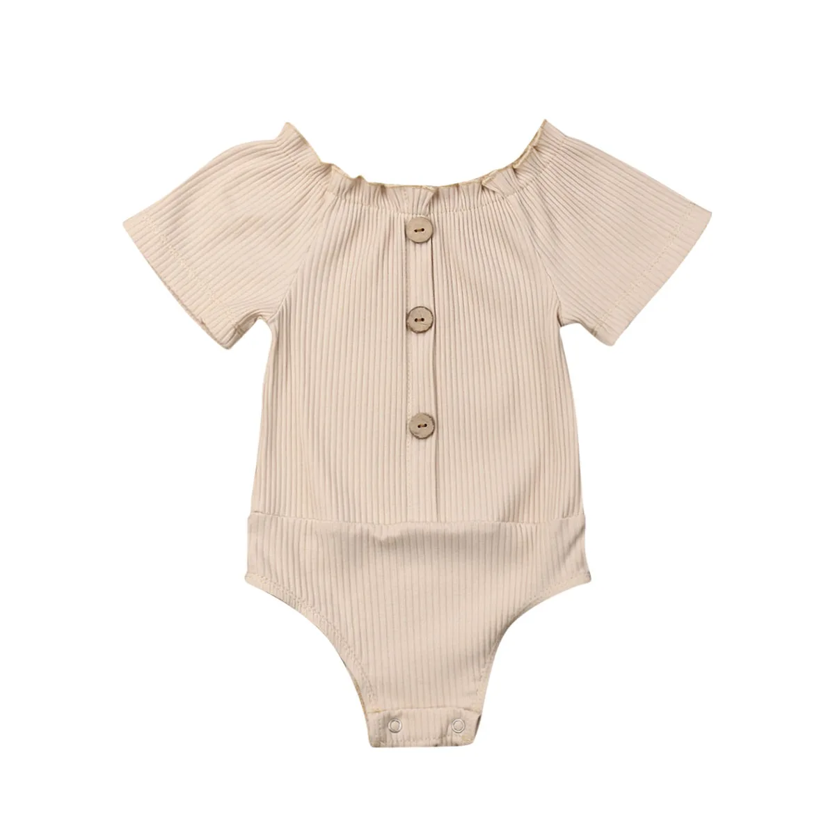 Комбинезон на кнопках для маленьких девочек, От 0 до 2 лет, модная одежда для новорожденных девочек, Детский комбинезон с короткими рукавами для мальчиков, одежда для маленьких девочек - Color: Beige