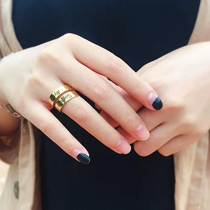

Personalized spiral twist ring engraving name BFF personalized gift mother-daughter Double Name RingStainless steel ring