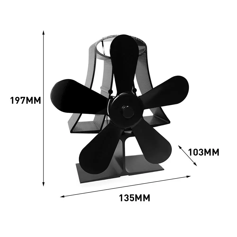 Черный настенный 5 лопастей тепловой камин Печь вентилятор с тепловым питанием