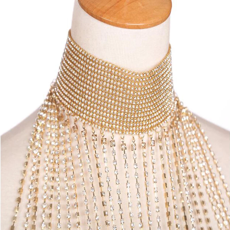 Роскошное Свадебное ожерелье ручной работы с кристаллами из горного хрусталя на плечо с лямкой на шее, имитация женских украшений для вечеринок и выпускного вечера, бижутерия