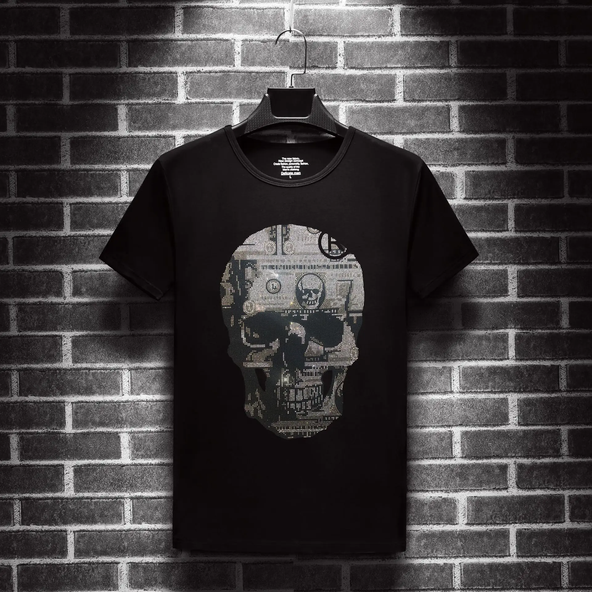 Мужская футболка с черепами и стразами размера плюс 7XL брендовая уличная одежда