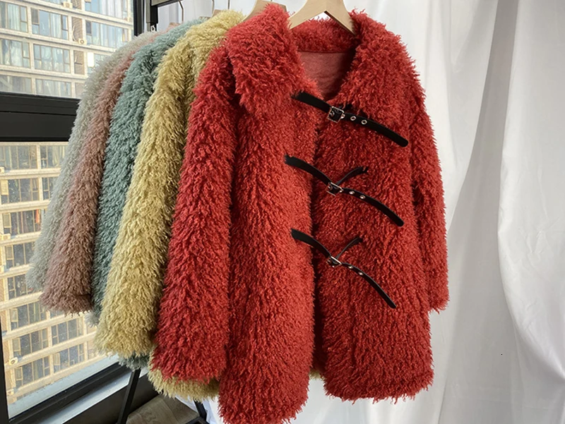 [EAM] Loose Fit Lambswool Split Big Size Thick Woolen Coat Parkas New Long Sleeve Women Fashion Tide Autumn Winter 1M420