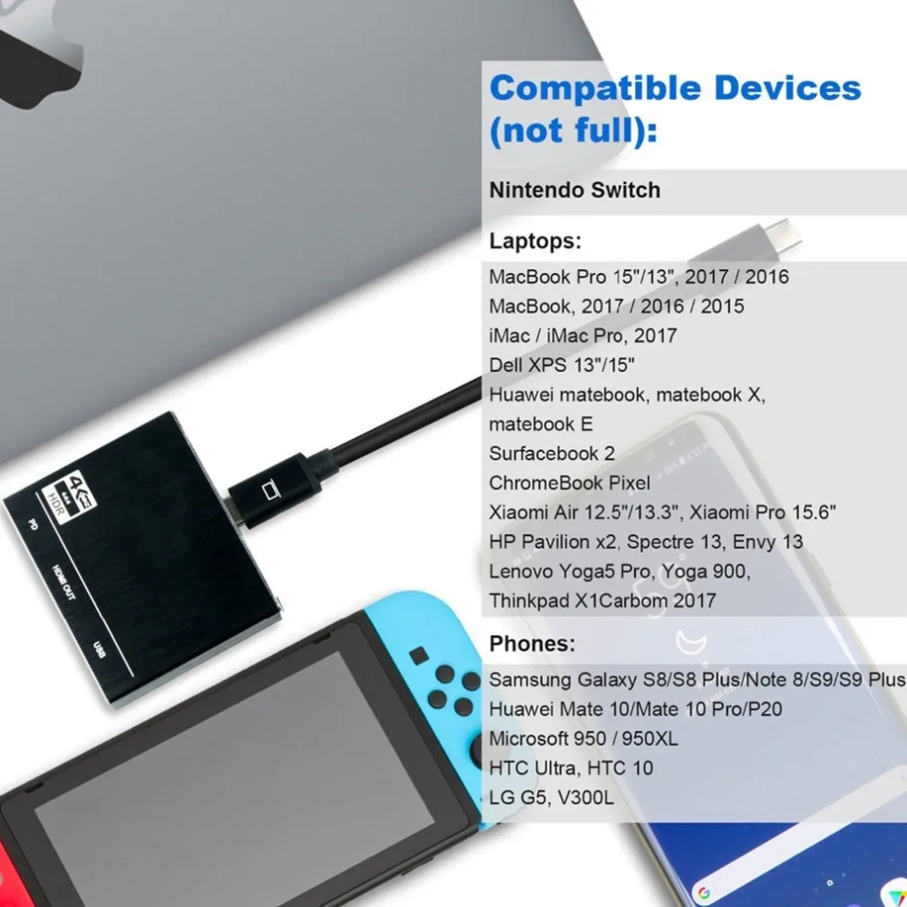 Кабель-Переходник USB C на HDMI адаптер 4K 3-в-1 Тип с разъемами типа C и HDMI мульти-Порты и разъёмы адаптер совместим для MacBook Pro для samsung