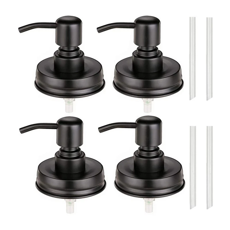 

4-Pack Mason Jar Soap Dispenser Lid, Painted Black Rust Proof Lotion Dispenser Lid for Regular Mouth Mason Jar