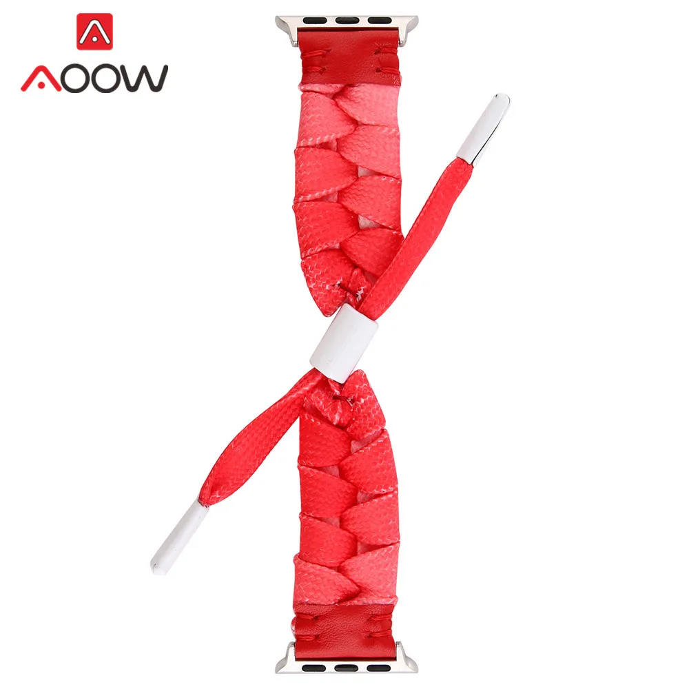 Модный креативный нейлоновый кожаный ремешок для часов для Apple Watch 38 мм 42 мм 40 мм 44 мм плетеный браслет ремешок для iwatch 1 2 3 4 - Цвет ремешка: Red