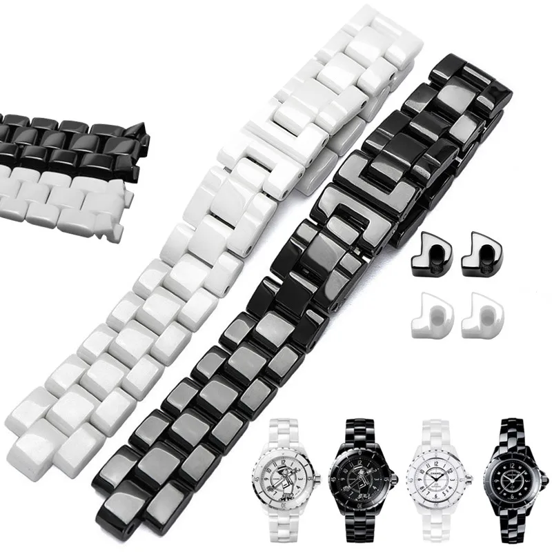 Ремешок для часов керамический черный белый 16 мм 19 J12|Ремешки часов| |