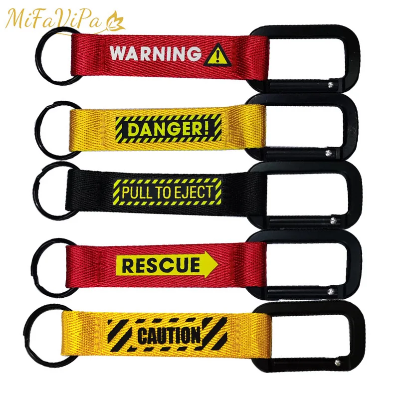 

1 PC Carabiner Keyring Danger Warning Keychain Fashion Trinket Pull To Eject Present Pilot Llavero Aviation Gift Sleutelhanger