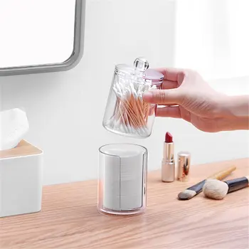 

Multifunctional round receive box Plastic cotton swab box cosmetic make-up cotton swabs transparent container