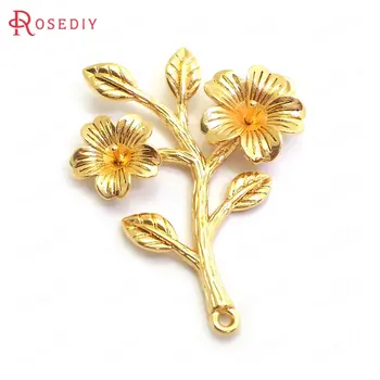 

(37025)6PCS 36x28MM 24K Gold Color Brass Flower Branch Charms Pendants High Quality Jewelry Making Supplies