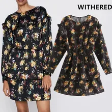 Увядшие в английском стиле элегантные винтажные с цветочным принтом Каскадные мини-платья для женщин vestidos de fiesta de noche vestidos блейзер
