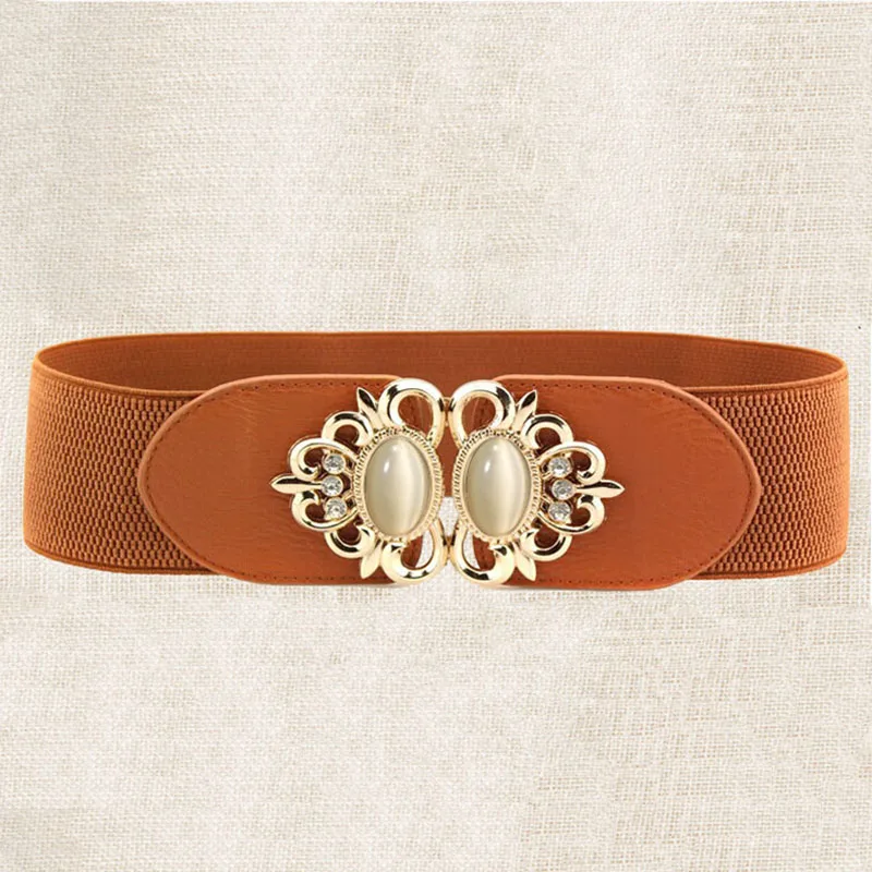 Brown Opal 21 тип женский эластичный широкий пояс толстый винтажный тотемный принт эластичный кожаный пояс для платья корсет Cinch пояс Z30 - Цвет: Brown Opal