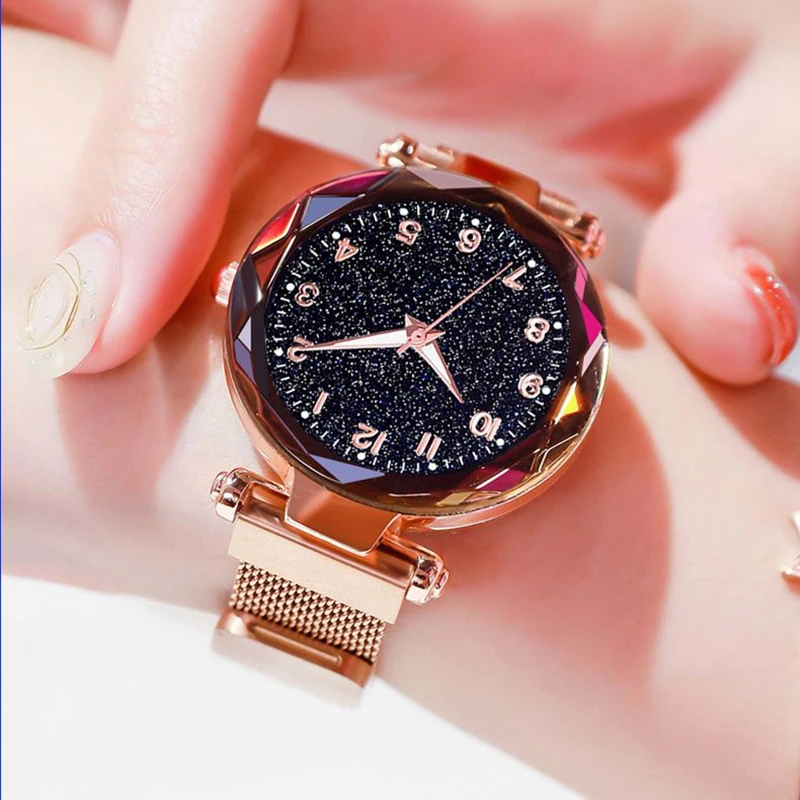 

Luxury Women Watches Fashion Elegant Magnet Buckle Vibrato Purple Gold Ladies Wristwatch 2019 New Starry Sky Relogio Feminino