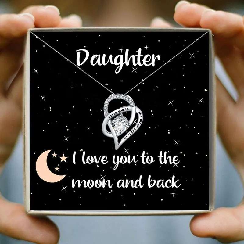 Эстетическое ожерелье с подвеской в виде сердца и кристаллов I Love You To The Moon