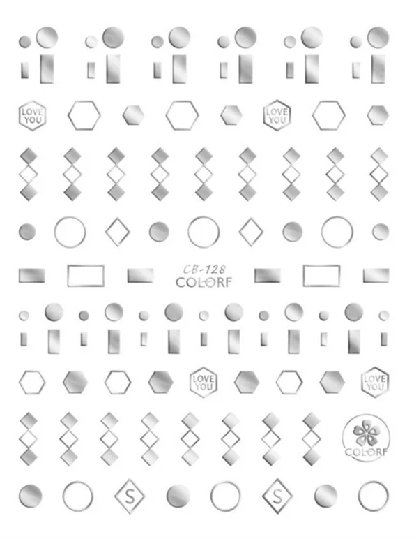 5sheet Colorful Black/White Japanese Nail Stickers Designs Gummed 3D Nail Art Stickers Decals Makep Art Decorations CB124-128 - Color: CB128 5 sheet Silver