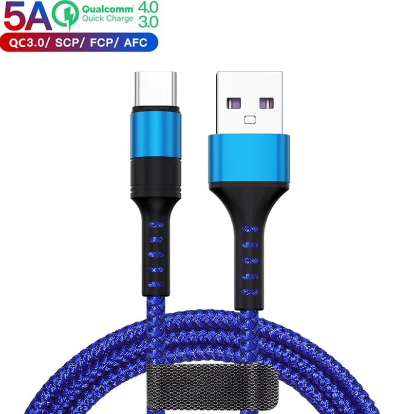 

5A Fast USB C Cable for Huawei P30 P20 Lite Xiaomi Mi 9 Quick Charge 3.0 USB Type C Charging Cable for Samsung A50 S10 S9 Plus