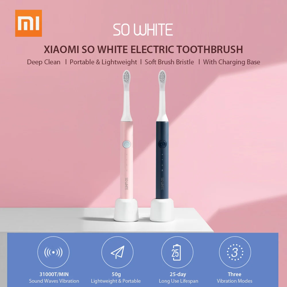 Xiaomi SO WHITE электрическая зубная щетка Беспроводная USB перезаряжаемая щетка для чистки зубов звуковые волны умная ультразвуковая отбеливающая щетка