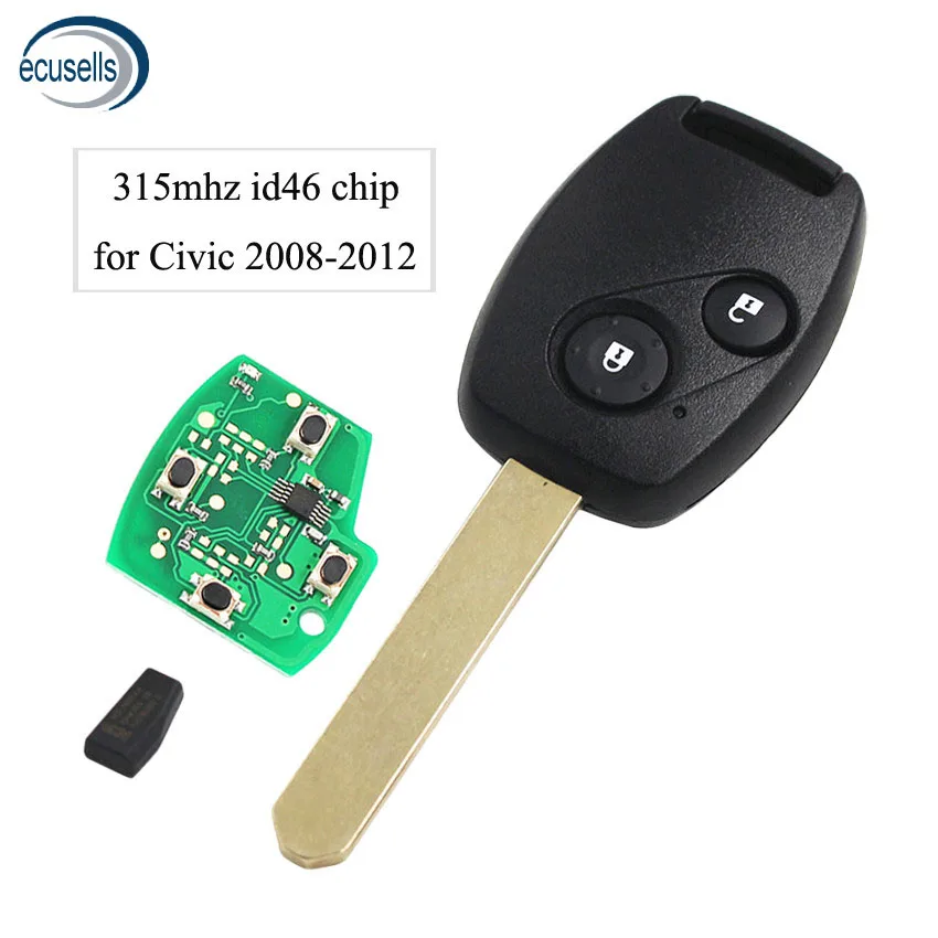 2 кнопки дистанционного ключа Fob 315 МГц с ID46 чип для Honda Civic 2008 2009 2010 2011 2012 ключ зажигания