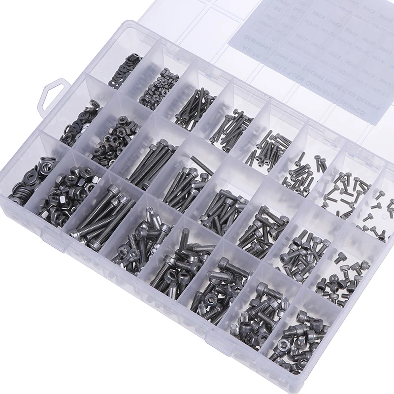 1080pcs 304 Stainless Steel M2 M3 M4 Hex Socket Head Cap Screws Nut Kit Set 21Styles