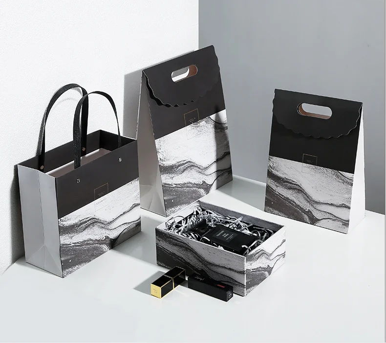 L 2 piece set Мраморные маленькие подарочные коробки на заказ, Высококачественная Прямоугольная Черная картонная подарочная коробка, упаковка cajas de carton, вечерние коробки для шоколада - Цвет: L 2 piece set