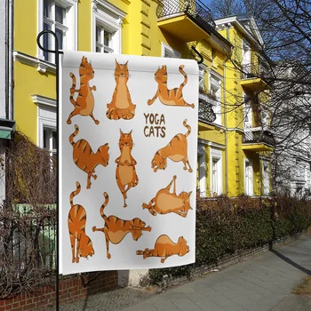 

Cat Action Yoga Orange Animal Pet Cartoon Garden Flags House Decor Mini Yard Banner Polyester