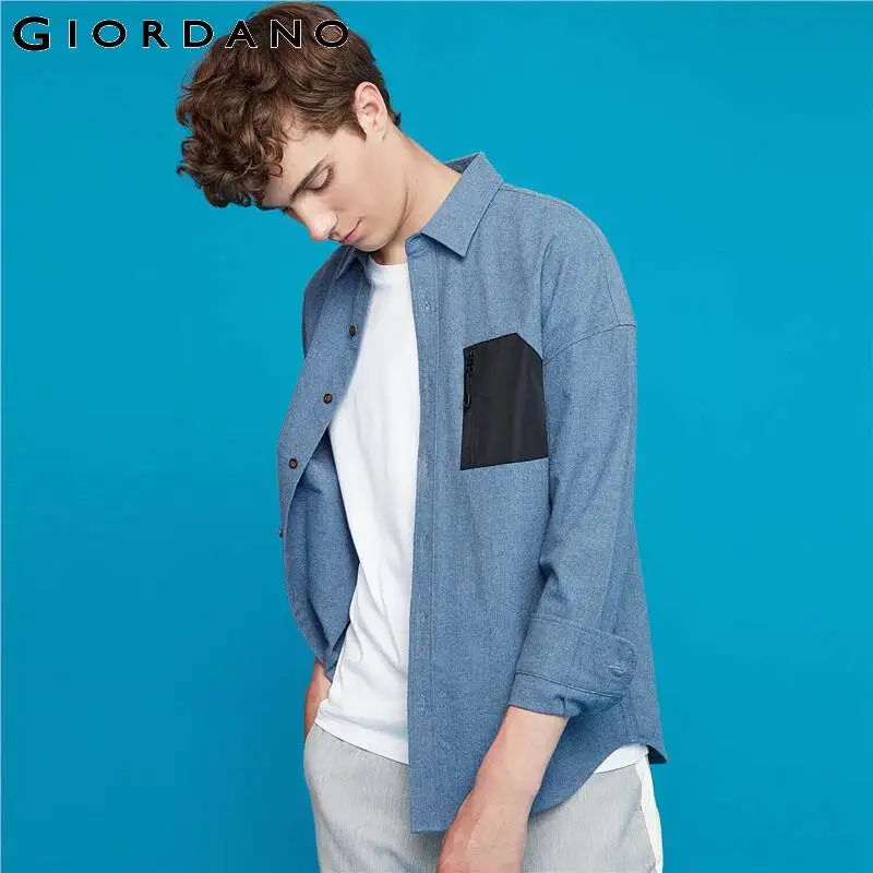 Giordano мужские рубашки фланелевые накладные карманы на молнии с длинным рукавом