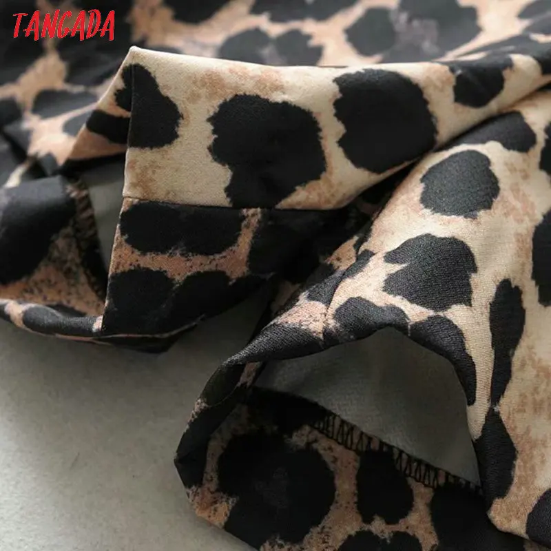 Tangada Женские винтажные леопардовые шорты с поясом на молнии, женские повседневные шорты с высокой талией 1Y09