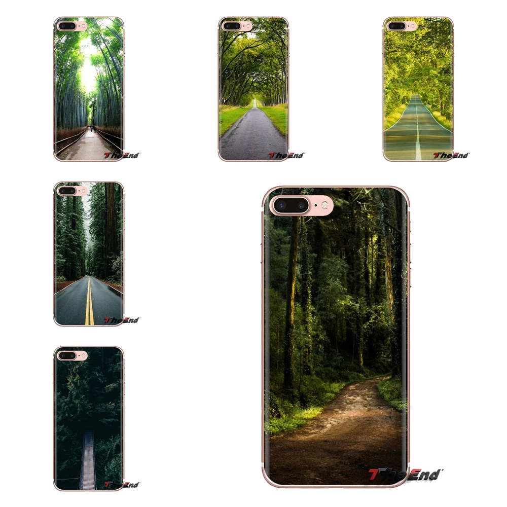 Green Forest Road Tall Trees Silicone Housing Case For LG Spirit Motorola Moto X4 E4 E5 G5 G5S G6 Z Z2 Z3 G2 G3 C Play Plus Mini |