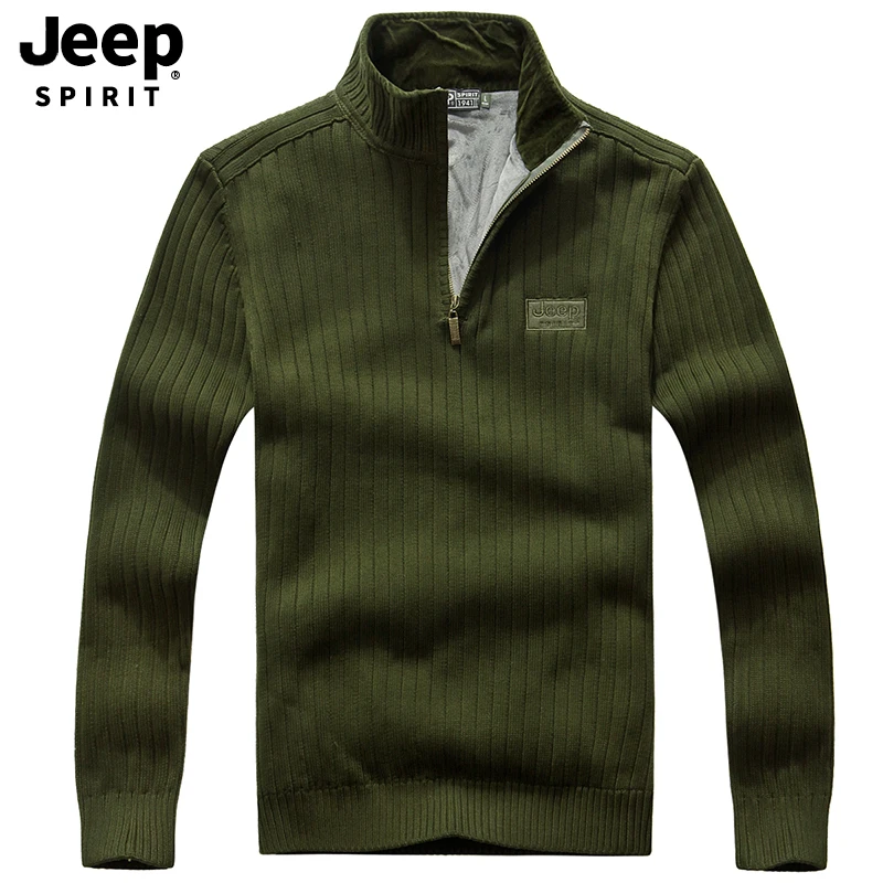 #Special Offers JEEP SPIRIT Brand Autumn Sweater Men Thick Warm Winter Knitted Wear Turtleneck Men Stand Half Zipper Collar Pullover Men