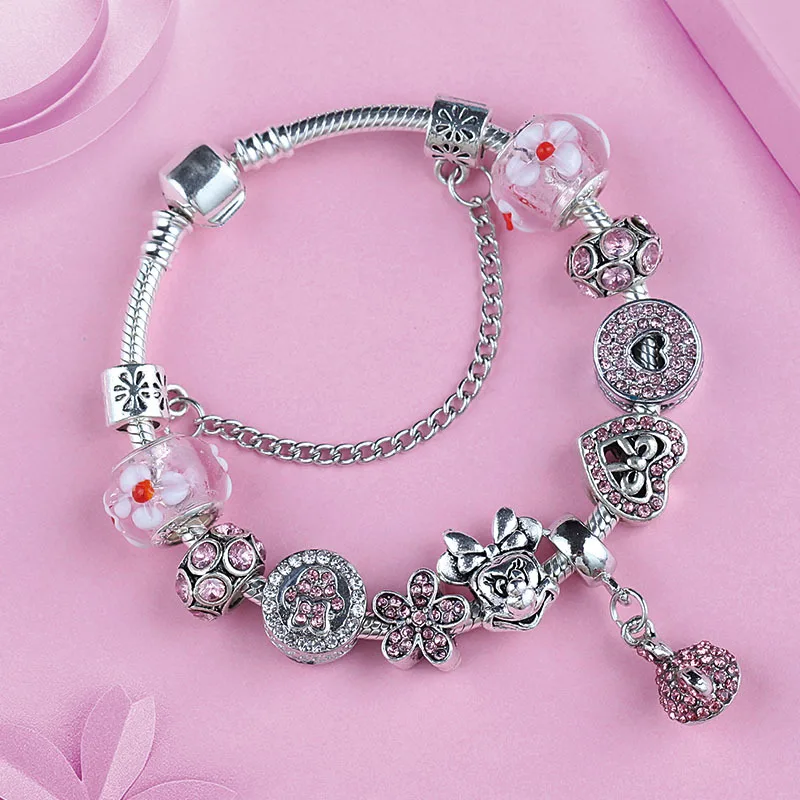 

ATTRACTTO Fashion Cartoon Charm Bracelets&Bangles For Women Jewelry Bracelet Pink Anime Bracelet SBR190413