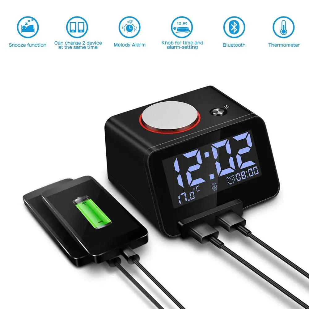 

Homtime Speaker with USB chargers Boombox alarm clock Bluetooth speaker LCD dispaly temperature reading for Girls/Adult bedroom