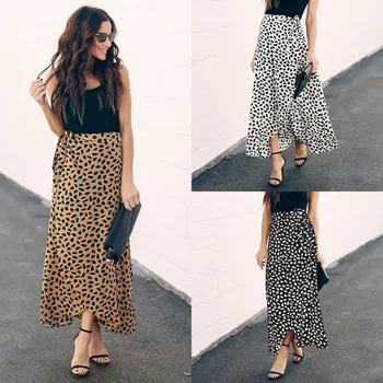 

2020 Summer New Fashion Women High Waist Irregular Polka Dot Print Split Skirt Tweed Skirt