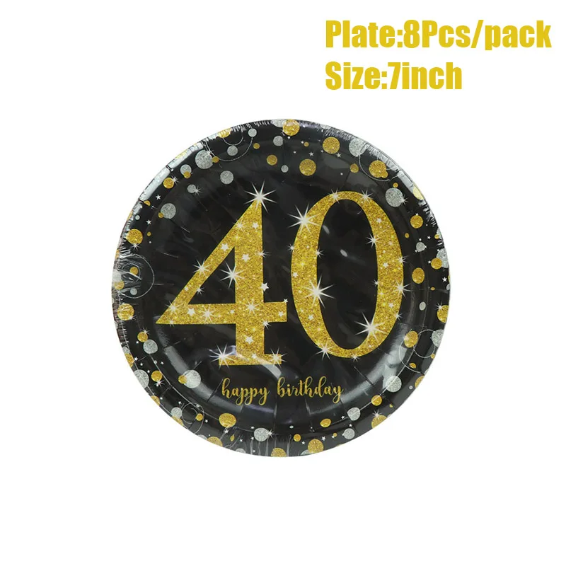 LINVIERLOVE Happy 40th черный золотой набор для вечеринки для свадьбы бумажный стаканчик для дней рождения тарелка одноразовая посуда декоративный Декор