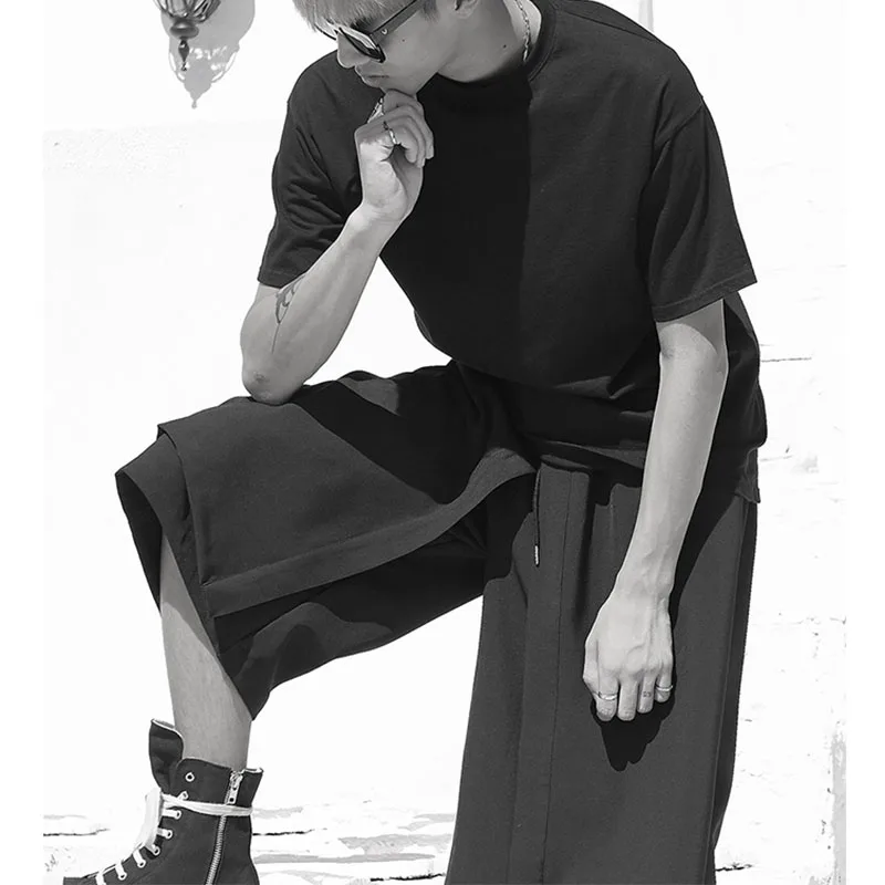 Pantaloni Da Uomo Pantaloni Larghi Slouchy Estivi Culotte Casual Pantaloncini Da Uomo Falsi Due Pezzi Pantaloni Corti Hip Hop Yamamoto Style