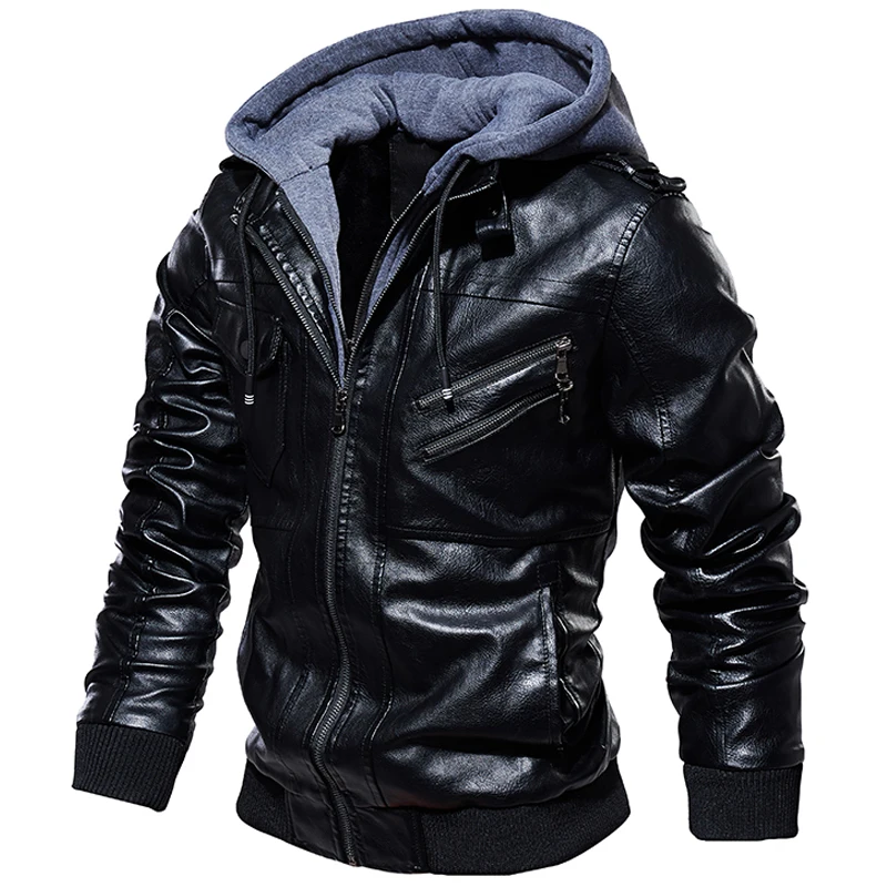 Брендовые новые кожаные куртки мужские осенне-зимние пальто с капюшоном мужские s Модные мотоциклетные Байкерская кожаная куртка 4XL Jaqueta Couro