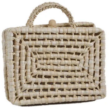 

Portable Small Square Box Simple Natural Pastoral Wind Straw Bag Square Hand-Woven Hollow Beach Bag