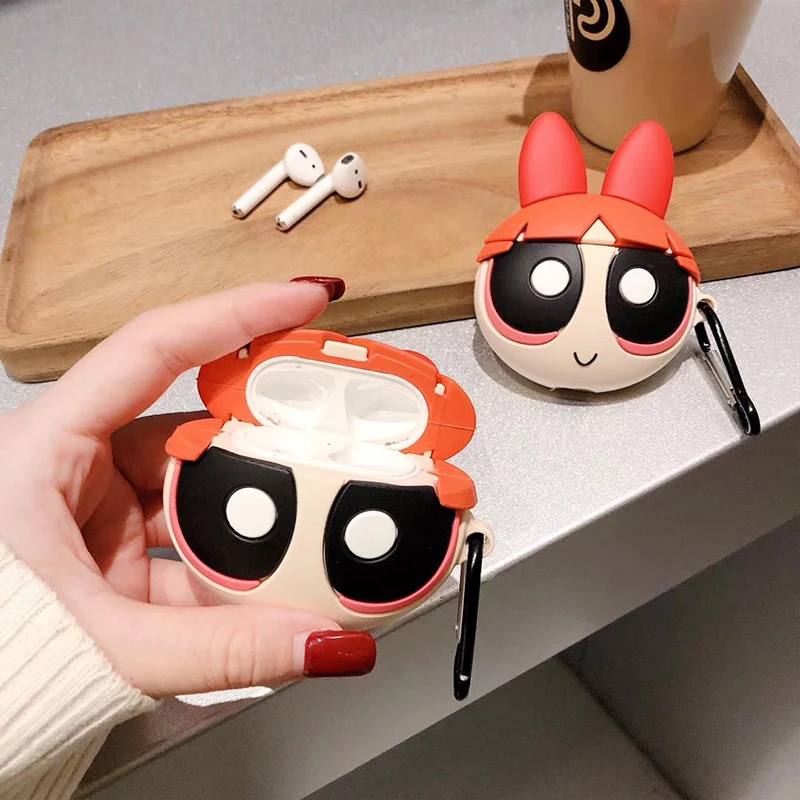 Горячая 3D кукла Powerpuff девушки силиконовые беспроводные наушники зарядный чехол сумка для Apple AirPods 1 2 Bluetooth Коробка Чехол для гарнитуры coque