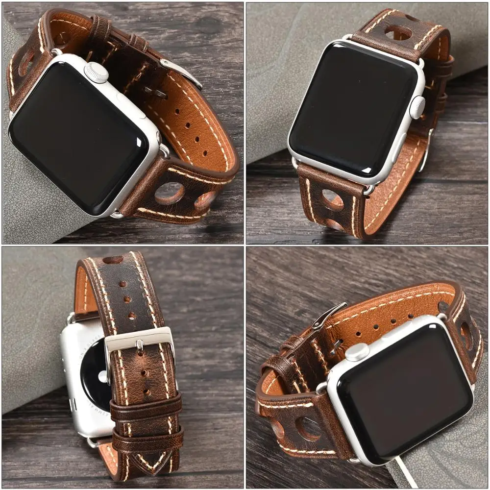 Ремешок BEAFIRY маслодубленый для Apple Watch Band 4 5 44 мм дизайнерский браслет из