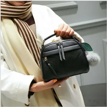 

Fashion New Women Ladies Handbag Solid Zipper Pompom Small Simple Design Crossbody Messenger Shoulder Bag New