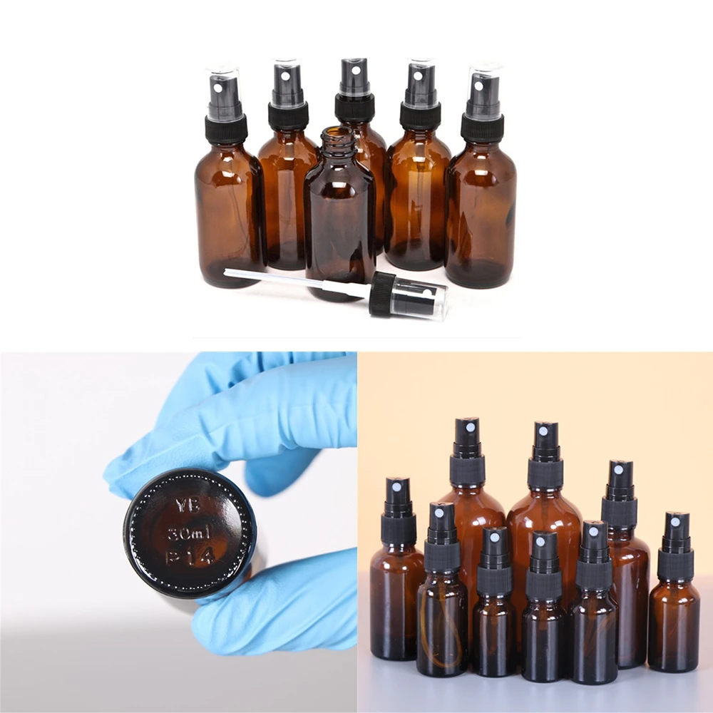 5-100ML Mini Spray Bottle Beauty Empty Amber Glass Bottles Essential Oil Mist Spray Container Case Refillable Travel Bottle