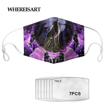 

WHEREISART 3D Wolf Dreamcather Print Outdoor Anti Dust/Haze Reusable High Elastic Masks Multi Use Shield Wind Mouth Cover Masks