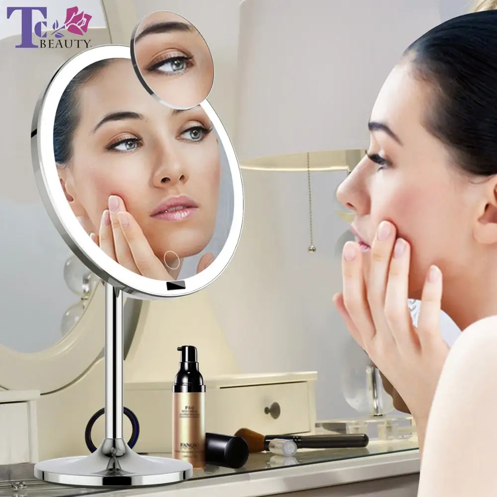  LED Touch Screen Light Makeup Mirror with 5X Magnifying Smart Sensor Desktop Vanity Mirror 8.5 inch - 33035672918