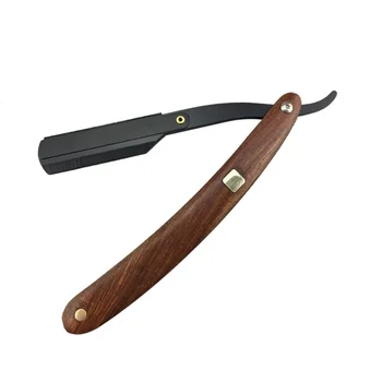

2pcs Wooden Handle Chic Straight Barber Edge Steel Razors Shaving Knife Folding Men Vintage Straight Edge Metal Hair Shaper Barb
