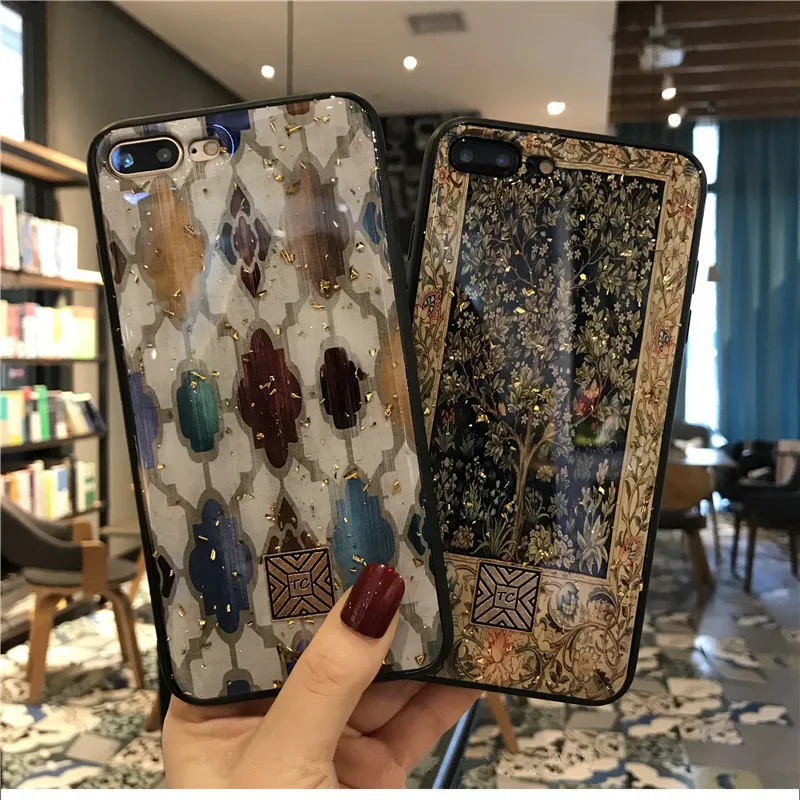 Luxury Brand Art Case For iPhone 7 8 6 6S Plus Glitter Gold Foil Retro Phone X XS MAX XR Silicon Back Cover Capa |