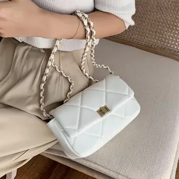 

Lattice Square Crossbody bag 2020 Fashion New High-quality PU Leather Women's Designer Handbag Lock Chain Shoulder Messenger Bag